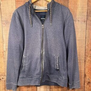 Prana Mens Zip Hoodie Blue Heathered Sweatshirt Large Outdoors Gorpcore Organic